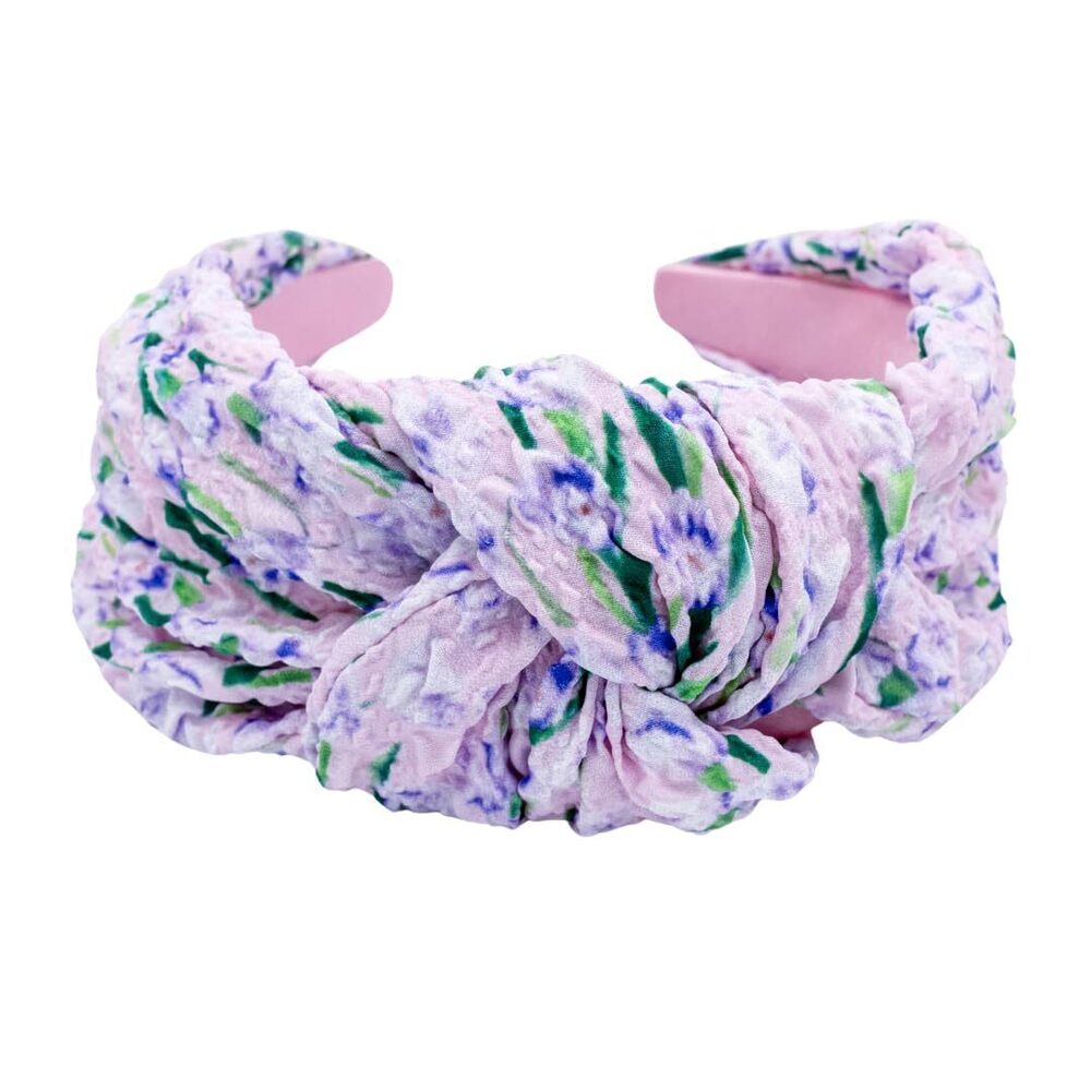 5373 Knotted Headband Lilac Floral, Wide Knotted Headband in Purple Lilac